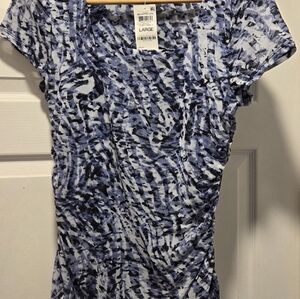 INC International Concepts Abstract Blue Short Sleeve Top